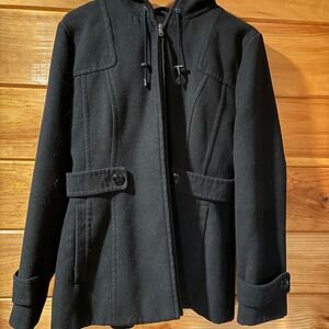 Covington Womens Black‎ Hooded Zip Up Peacoat Jacket Size Large RN15099